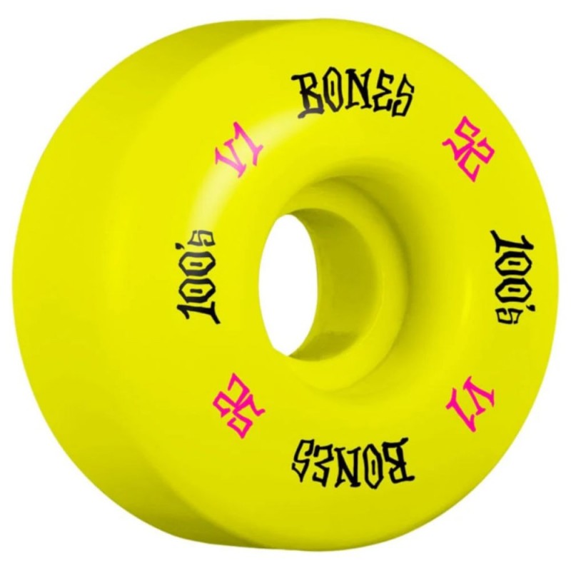 Ruote da Skate Bones Wheels 100'S V1 Yellow 52MM Ruote da Skate Bones Wheels 100'S V1 Yellow 52MM